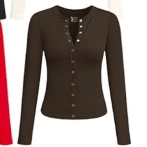 Looking For This OQQ Brown Long Sleeve Snap-Up Top